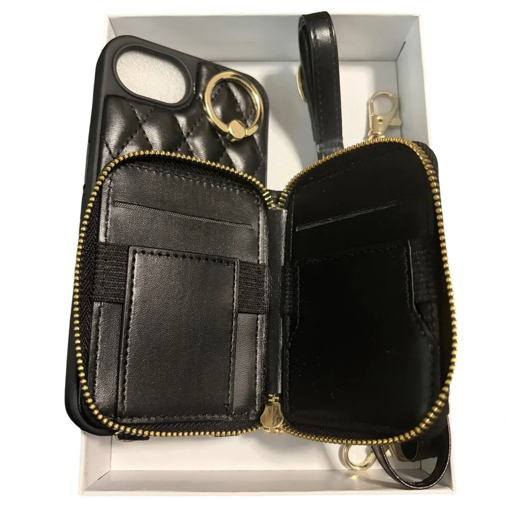 NEW Keallce iPhone 16e 17e Wallet Case 6.1 Quilted Crossbody Wristlet Black RFID